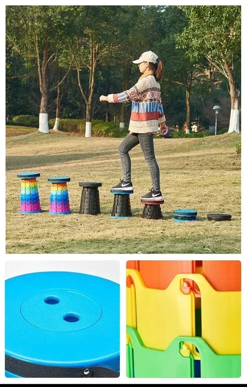 Folding Stool Heavy Duty Collapsible Telescoping Stool with Load Capacity 400lbs, Portable Retractable Stool for Camping Fishing