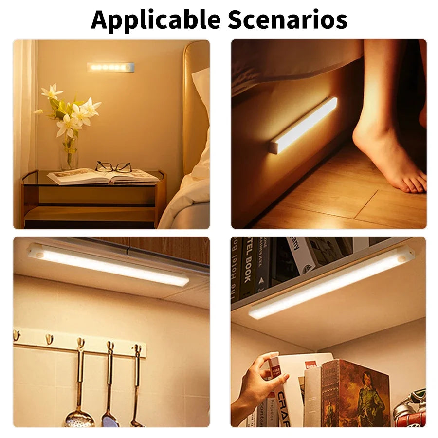 Motion Sensor Cabinet Light USB Rechargeable LED Night Light Closet  Wardrobe Lamp Kitchen Staircase Bedroom Decor 10/20/30/50cm