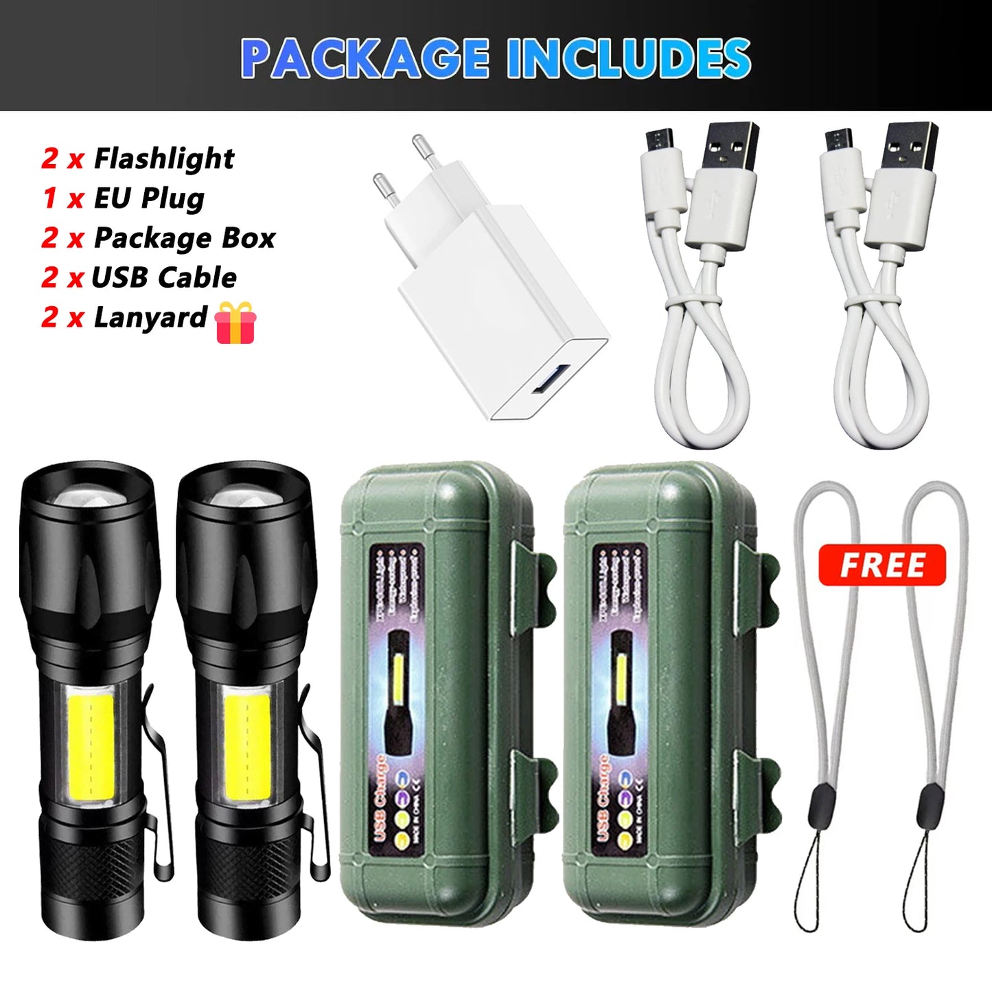High Strong Power Led Flashlights 2000LM Tactical Torch with Display Light USB Charging Camping Fishing Emergency Zoom Lantern