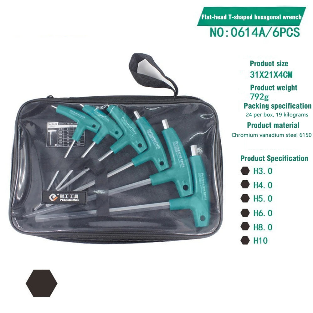 6pcs Hex Key Set CR-V Forged Hex Screwdriver with T-Handle Storage Bag for Home Repair Hand Tools Allen Key Wrench Set