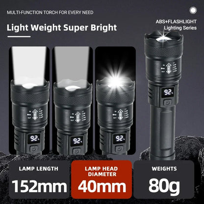 High Strong Power Led Flashlights 2000LM Tactical Torch with Display Light USB Charging Camping Fishing Emergency Zoom Lantern