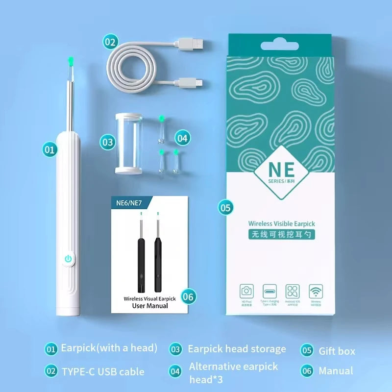 Visual Wireless Ear Pick Camera Ear Wax Removal Tool Picker Ear Cleaner Wax Removal Earwax Cleaning Endoscope Kit Spoon Earpick
