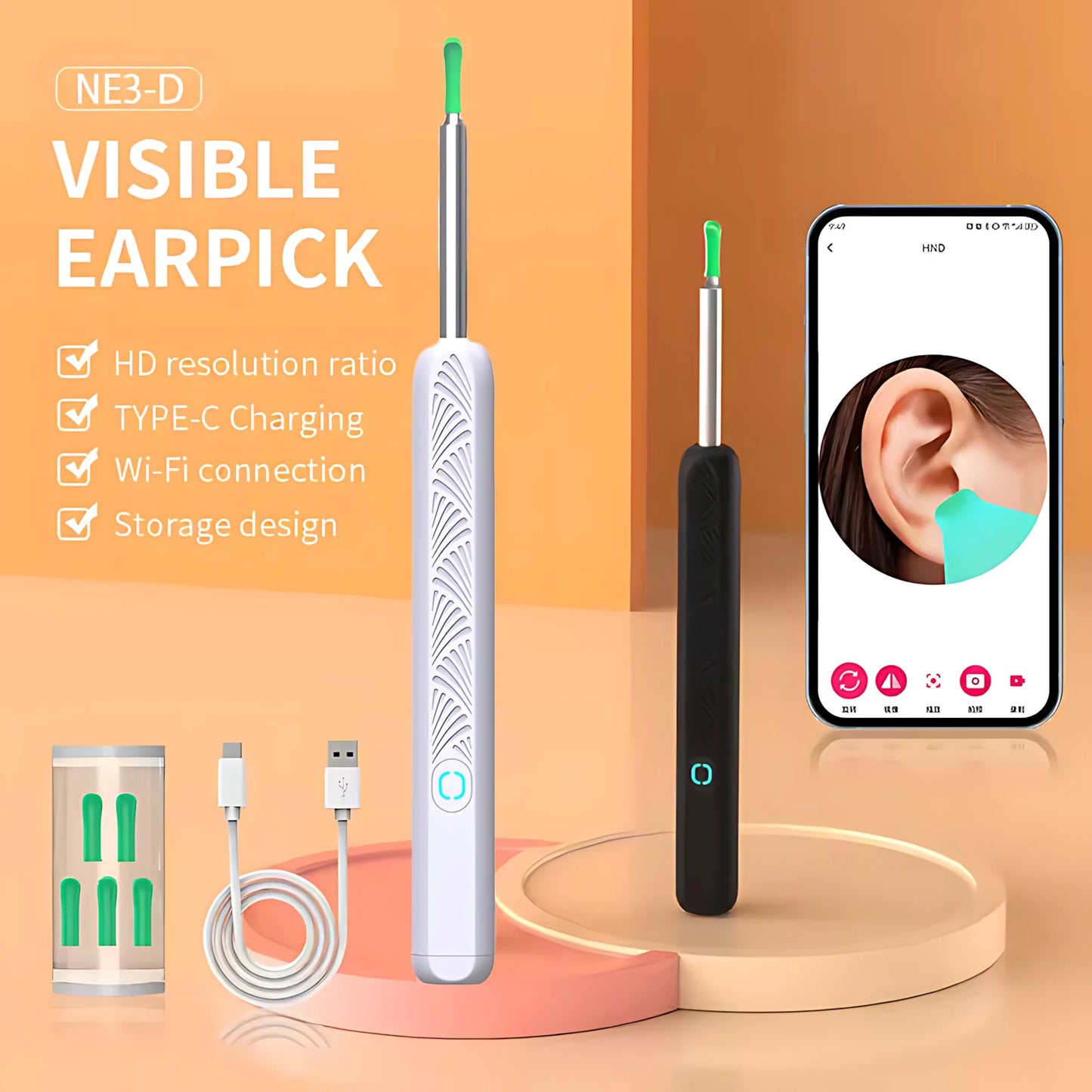 Visual Wireless Ear Pick Camera Ear Wax Removal Tool Picker Ear Cleaner Wax Removal Earwax Cleaning Endoscope Kit Spoon Earpick