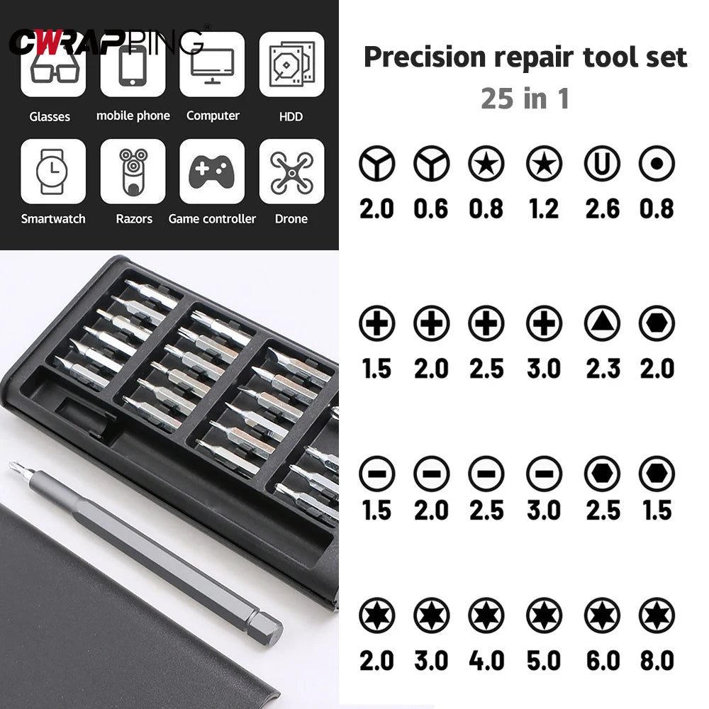25 in 1 Precision Screwdriver Set Mobile Phone Clock Computer Multifunction Maintenance Disassembly Tool Set Screwdriver 24pcs