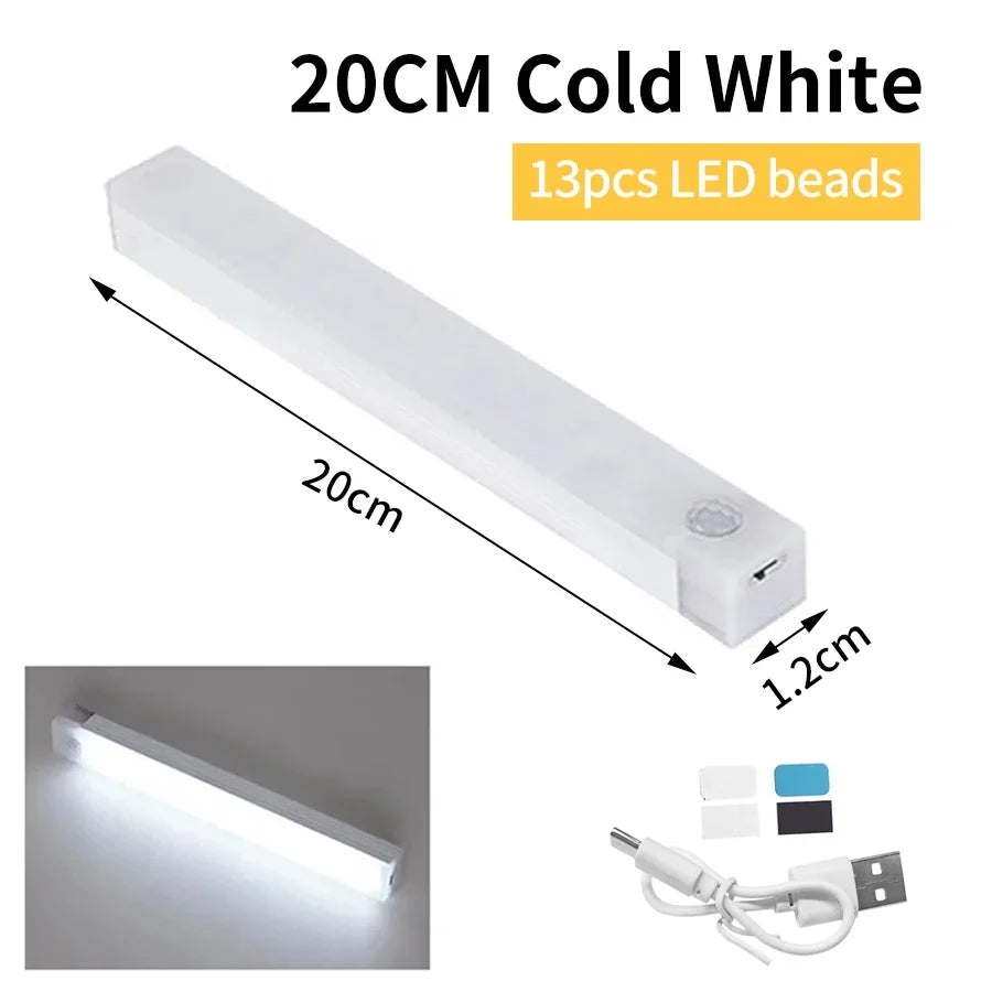 Motion Sensor Cabinet Light USB Rechargeable LED Night Light Closet  Wardrobe Lamp Kitchen Staircase Bedroom Decor 10/20/30/50cm