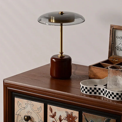 12W LED Retro Luxury Glass Timber Copper Table Lamp Designer Desktop Light for Bedside Bedroom Home Art Decor Night Light