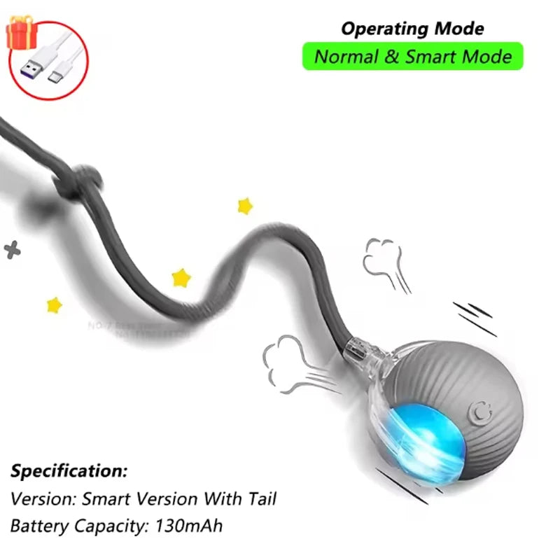 Interactive Dog Toys Rechargeable Pet Interactive Toys Electric Cats Ball Automatic Rolling Fake Tail Ball Dog Cats Toy