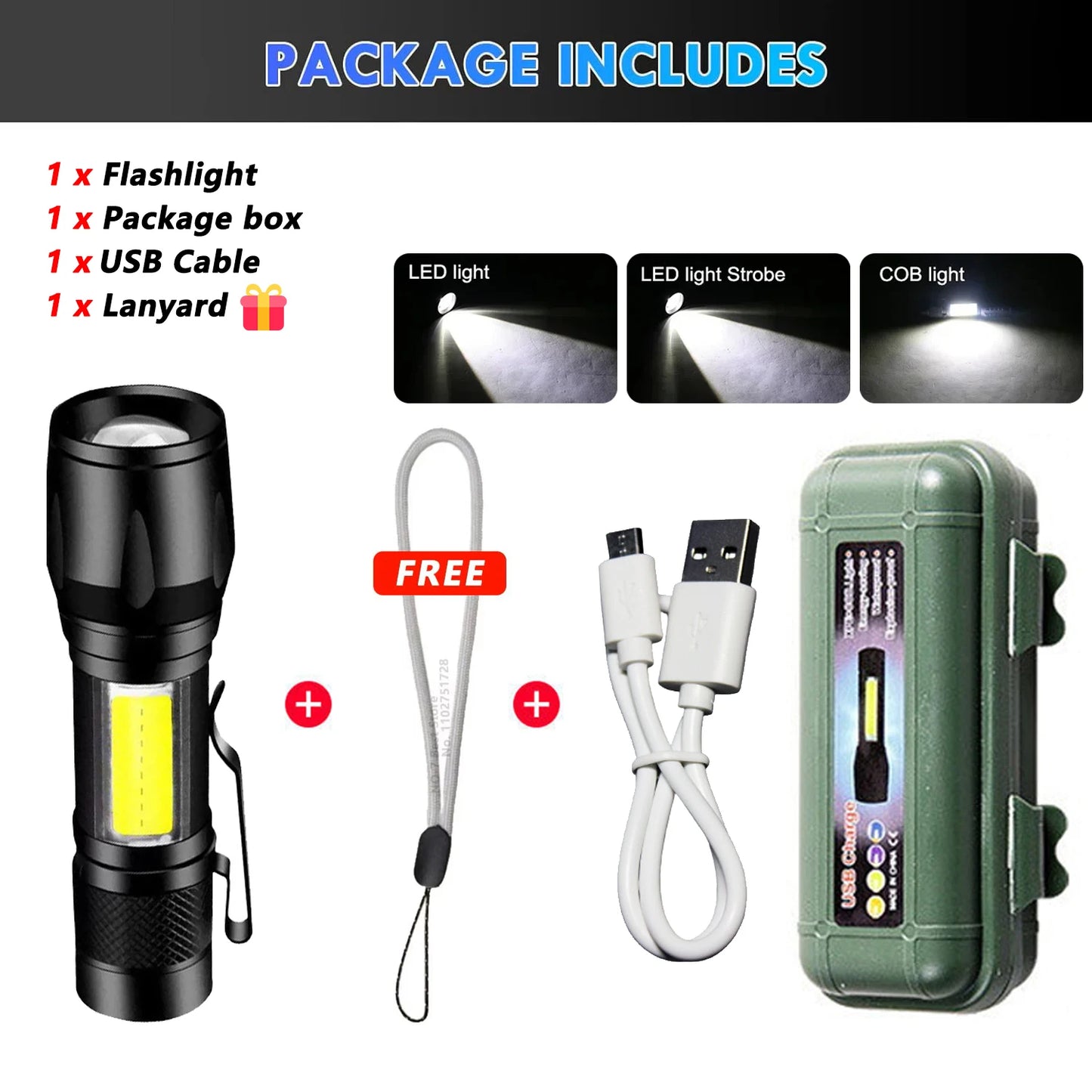 High Strong Power Led Flashlights 2000LM Tactical Torch with Display Light USB Charging Camping Fishing Emergency Zoom Lantern