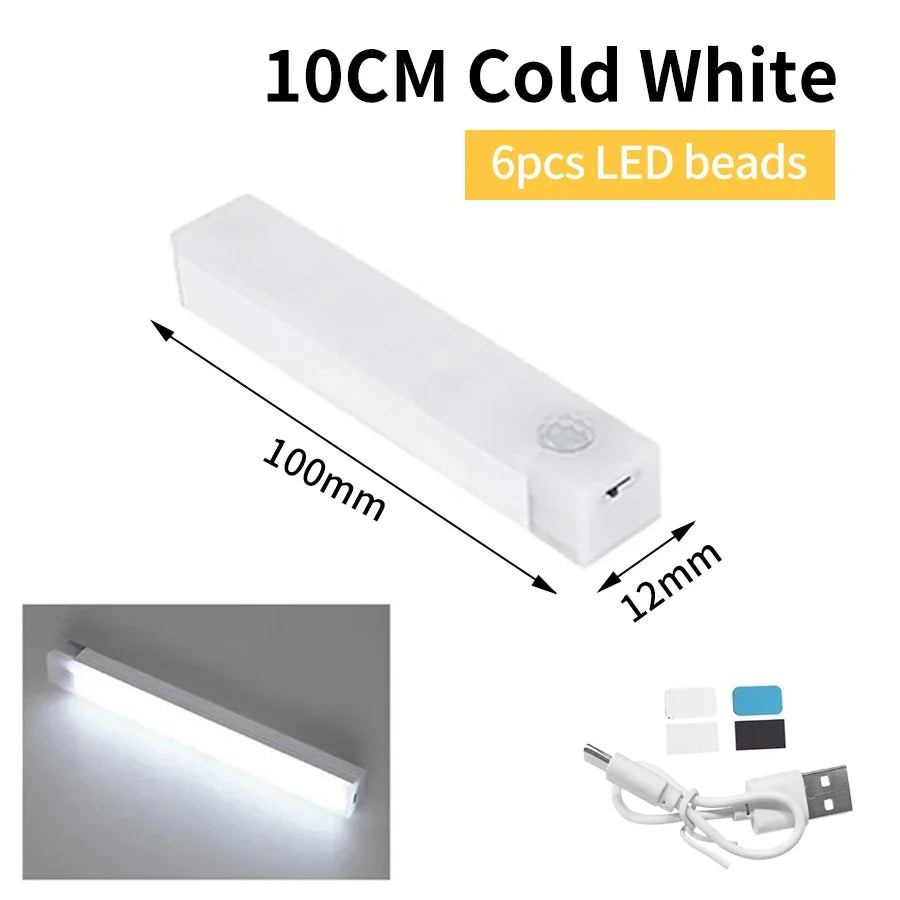 Motion Sensor Cabinet Light USB Rechargeable LED Night Light Closet  Wardrobe Lamp Kitchen Staircase Bedroom Decor 10/20/30/50cm