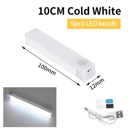 Motion Sensor Cabinet Light USB Rechargeable LED Night Light Closet  Wardrobe Lamp Kitchen Staircase Bedroom Decor 10/20/30/50cm