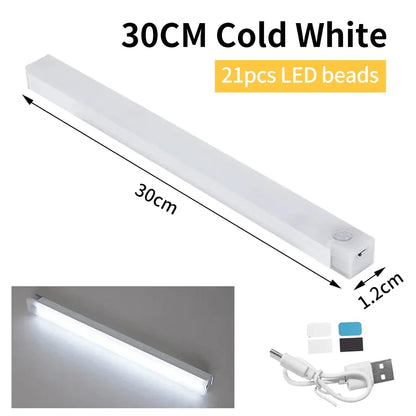 Motion Sensor Cabinet Light USB Rechargeable LED Night Light Closet  Wardrobe Lamp Kitchen Staircase Bedroom Decor 10/20/30/50cm