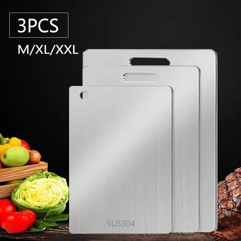 WXCOO 1PCS Stainless Steel Chopping Boards Kitchen Thickened Boards Non Stick Double Sided Fruit Meat Chopping Cutting Boards