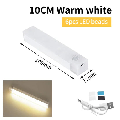 Motion Sensor Cabinet Light USB Rechargeable LED Night Light Closet  Wardrobe Lamp Kitchen Staircase Bedroom Decor 10/20/30/50cm