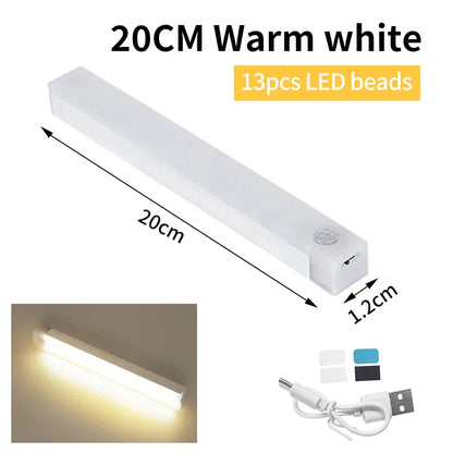 Motion Sensor Cabinet Light USB Rechargeable LED Night Light Closet  Wardrobe Lamp Kitchen Staircase Bedroom Decor 10/20/30/50cm