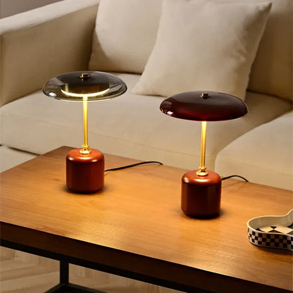 12W LED Retro Luxury Glass Timber Copper Table Lamp Designer Desktop Light for Bedside Bedroom Home Art Decor Night Light