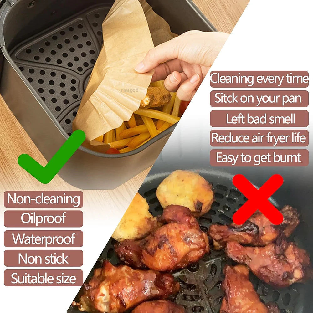 50Pcs Air Fryer Disposable Paper Non-Stick Airfryer Baking Papers Round Air-Fryer Paper Liners Paper Kitchen Accessories