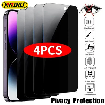 NNBILI 4Pcs Full Cover Privacy Screen Protector For iPhone 11 12 13 14 15 16 17 Pro Max Anti-spy Glass For iPhone16e 17Air Glass