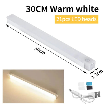 Motion Sensor Cabinet Light USB Rechargeable LED Night Light Closet  Wardrobe Lamp Kitchen Staircase Bedroom Decor 10/20/30/50cm