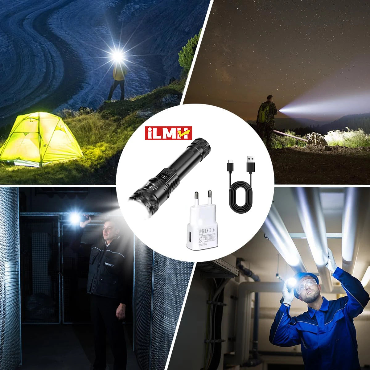 High Strong Power Led Flashlights 2000LM Tactical Torch with Display Light USB Charging Camping Fishing Emergency Zoom Lantern