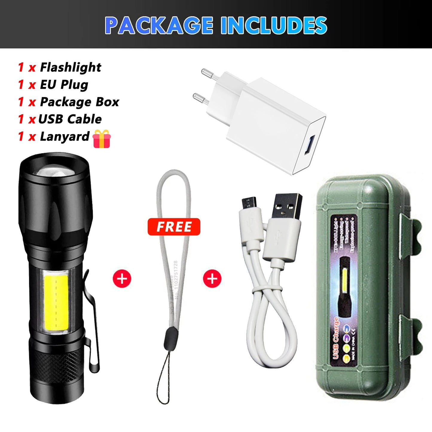 High Strong Power Led Flashlights 2000LM Tactical Torch with Display Light USB Charging Camping Fishing Emergency Zoom Lantern