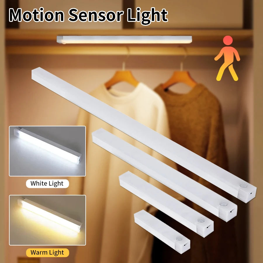 Motion Sensor Cabinet Light USB Rechargeable LED Night Light Closet  Wardrobe Lamp Kitchen Staircase Bedroom Decor 10/20/30/50cm