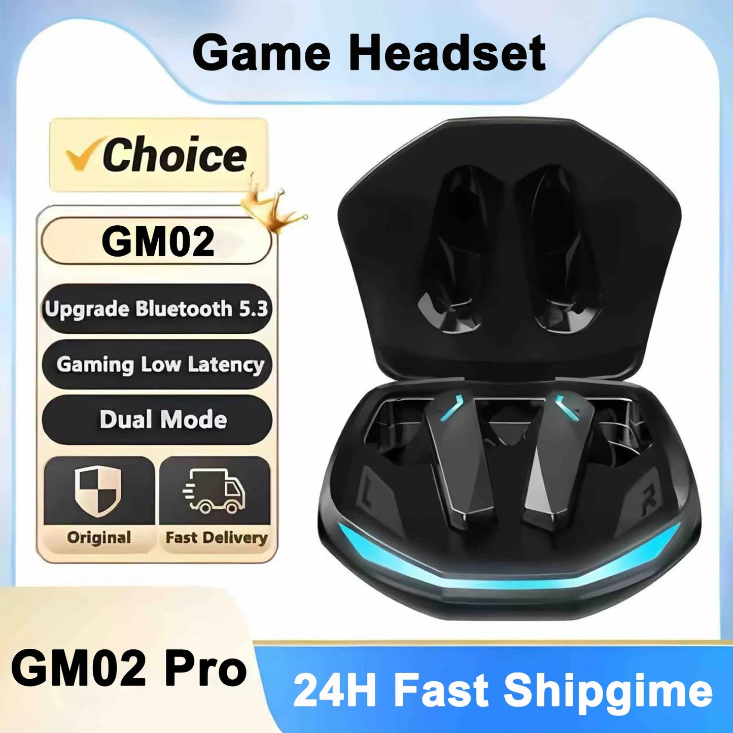GM02 Bluetooth 5.3 Earphones Sports Headset Wireless In-Ear Gaming with Mic Dual Mode Music Headphones New