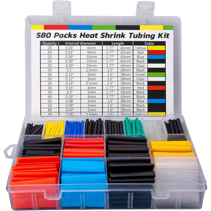 Heat Shrink Tubing Kit - 580/560Pcs EVA Material 6 Colors 11 Sizes for Electrical Insulation, Repairs & Wire Connectors