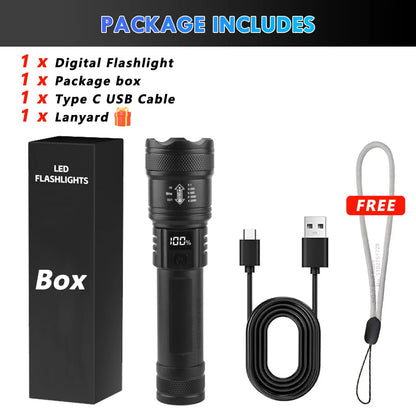 High Strong Power Led Flashlights 2000LM Tactical Torch with Display Light USB Charging Camping Fishing Emergency Zoom Lantern