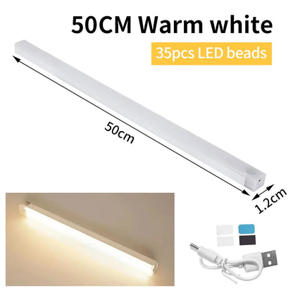 Motion Sensor Cabinet Light USB Rechargeable LED Night Light Closet  Wardrobe Lamp Kitchen Staircase Bedroom Decor 10/20/30/50cm