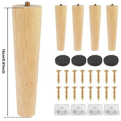 4 Pcs Furniture Legs Wooden Solid Furniture Feet Oblique/Straight Table Feet Non-slip Chair Feet Replacement Feet Sloping